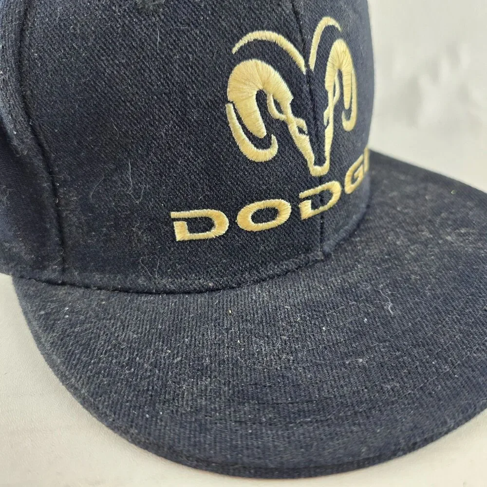 Dodge Ram Hat Mens 7 1/4 Black Flat Bill Fitted Cap Hatco Truck Logo Acyrlic